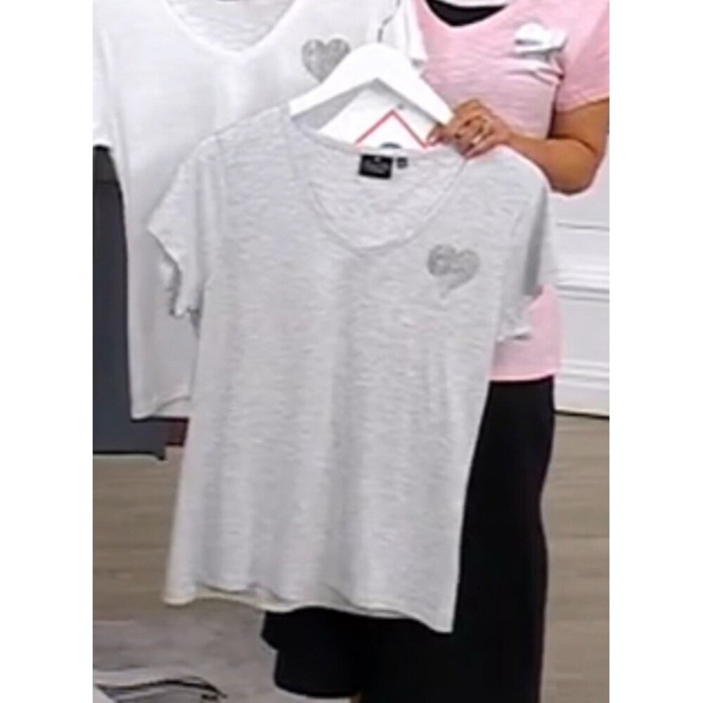 Bumblebella by Softest Slub Slouchy V-Neck Foil Tee Top Gray M A636227